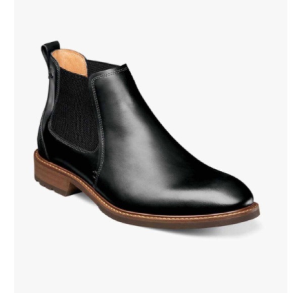 Men’s Florsheim Lodge Plain Toe Gore Leather Chelsea Boot Black Sz 8 Shoe Office - Picture 1 of 16